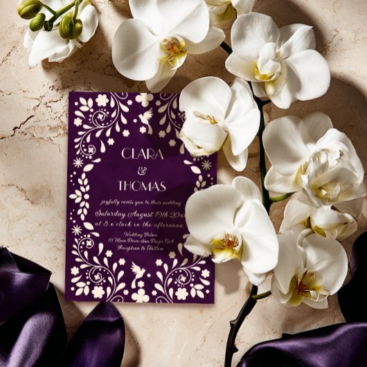 Vintage Purple Mexican Wedding Invitation 招待状