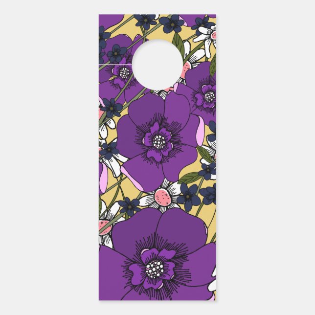 Vintage Purple Wildflowers ドアノブサイン (正面)
