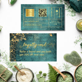 Vintage Qr Code Emerald Green Gold and Black  ロイヤリティカード
