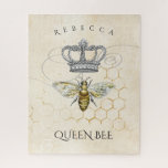 Vintage Queen Bee with Honeycomb Monogram Name ジグソーパズル<br><div class="desc">For the queen bee in your life this makes a unique gift. The design features a bee in the center on a background of honeycomb. Above is a royal crown and name to personalize and below is the words "Queen Bee" . Designed by world renowned artist ©Tim Coffey.</div>