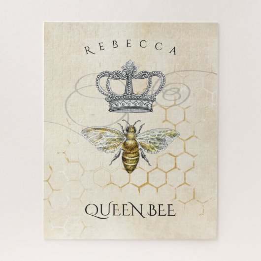 Vintage Queen Bee with Honeycomb Monogram Name ジグソーパズル (縦)