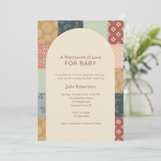 Vintage Quilt Baby Shower 招待状 (スタンド正面)