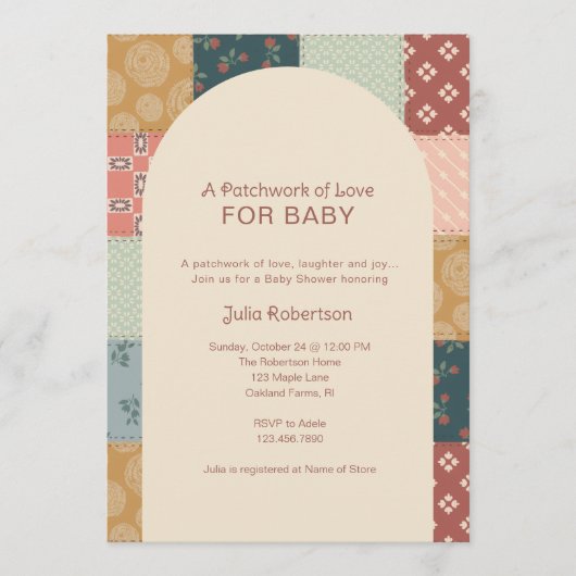 Vintage Quilt Baby Shower 招待状 (正面)