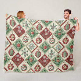 Vintage Quilted Christmas Pattern フリースブランケット