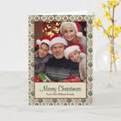 Vintage Quilted Christmas Pattern Custom Photo カード (黄色い花)