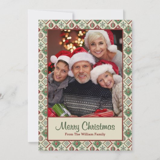 Vintage Quilted Christmas Pattern Custom Photo シーズンカード (正面)