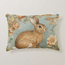 Vintage Rabbit,Bunny Rabbit,Florals Pattern, Retro アクセントクッション