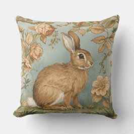 Vintage Rabbit,Bunny Rabbit,Florals Pattern, Retro クッション