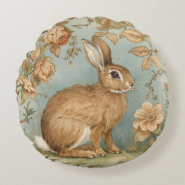 Vintage Rabbit,Bunny Rabbit,Florals Pattern, Retro ラウンドクッション