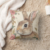 Vintage Rabbit, Cute Bunny Rabbit, Flowers Pattern クッション (ブランケット)