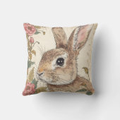 Vintage Rabbit, Cute Bunny Rabbit, Flowers Pattern クッション (裏面)