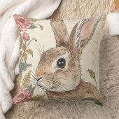 Vintage Rabbit, Cute Bunny Rabbit, Flowers Pattern クッション (ブランケット)