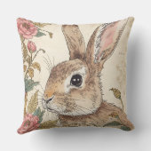 Vintage Rabbit, Cute Bunny Rabbit, Flowers Pattern クッション (裏面)