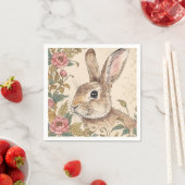 Vintage Rabbit, Cute Bunny Rabbit, Flowers Pattern スタンダードカクテルナプキン (インサイチュ)