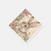 Vintage Rabbit, Cute Bunny Rabbit, Flowers Pattern スタンダードカクテルナプキン (角)