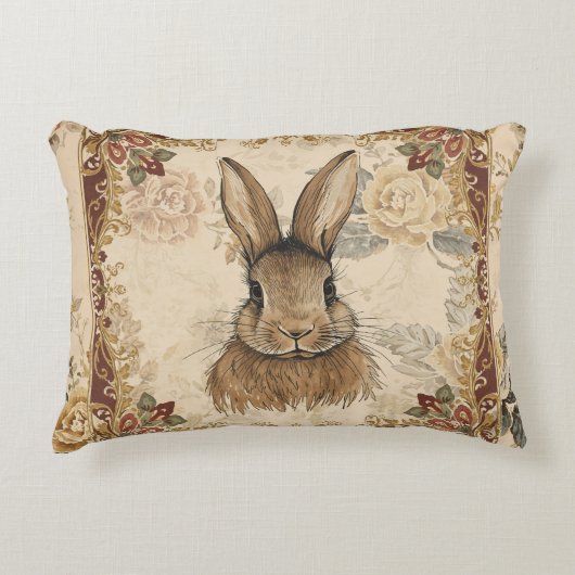 Vintage Rabbit,Cute Rabbit with Flowers Pattern アクセントクッション (正面)