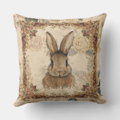 Vintage Rabbit,Cute Rabbit with Flowers Pattern クッション (裏面)