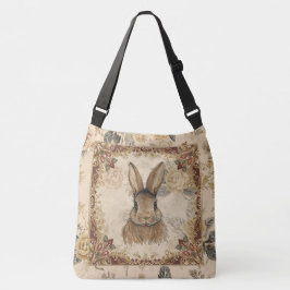 Vintage Rabbit,Cute Rabbit with Flowers Pattern クロスボディバッグ