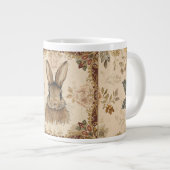 Vintage Rabbit,Cute Rabbit with Flowers Pattern  ジャンボコーヒーマグカップ (正面右)