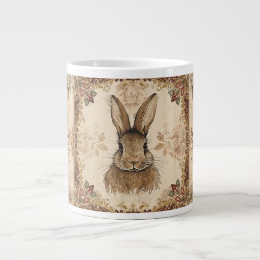 Vintage Rabbit,Cute Rabbit with Flowers Pattern  ジャンボコーヒーマグカップ (正面)
