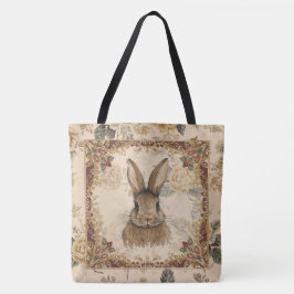 Vintage Rabbit,Cute Rabbit with Flowers Pattern トートバッグ