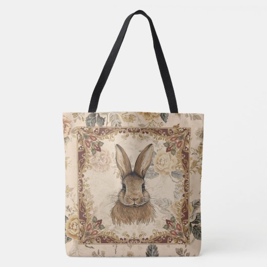 Vintage Rabbit,Cute Rabbit with Flowers Pattern トートバッグ (正面)