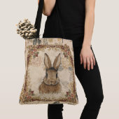 Vintage Rabbit,Cute Rabbit with Flowers Pattern トートバッグ (クローズアップ)