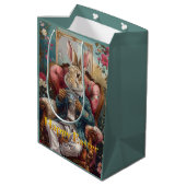 Vintage rabbit Drinking Tea Happy Easter ミディアムペーパーバッグ (裏面アングル)