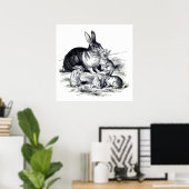 Vintage  rabbit  family  ポスター (ホームオフィス)