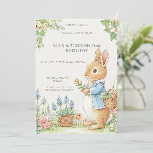 Vintage Rabbit Garden 1st Birthday 招待状 (スタンド正面)