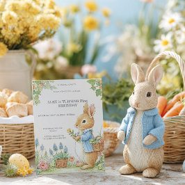 Vintage Rabbit Garden 1st Birthday 招待状