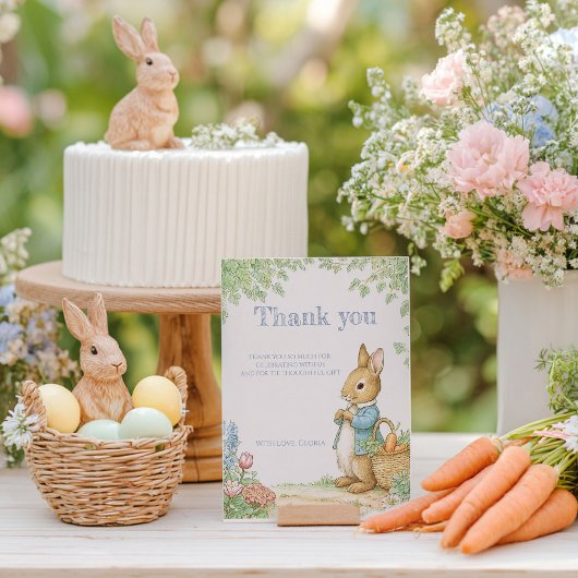 Vintage Rabbit Garden Baby Shower サンキューカード