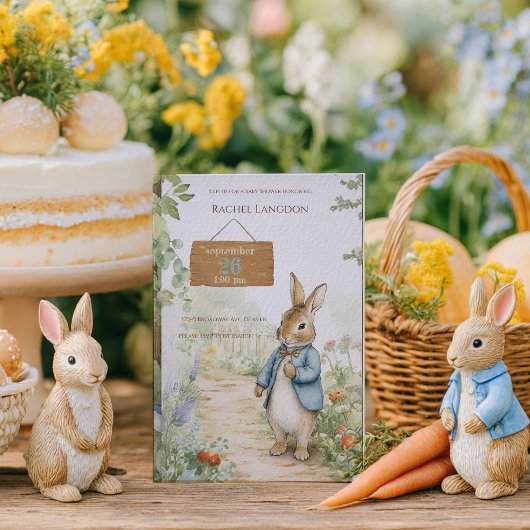 Vintage Rabbit Garden Baby Shower 招待状