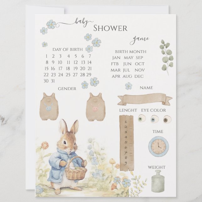 Vintage Rabbit Garden Baby Shower Game (正面)