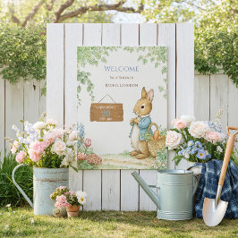 Vintage Rabbit Garden Baby Shower Welcome ポスター
