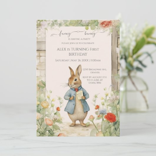 Vintage Rabbit Garden Birthday 招待状 (スタンド正面)