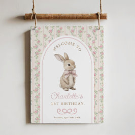 Vintage Rabbit Pink Bow Bunny Birthday Welcome ポスター