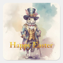 Vintage rabbit top hat Happy Easter スクエアシール