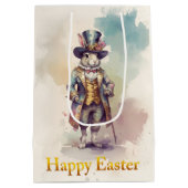 Vintage rabbit top hat Happy Easter ミディアムペーパーバッグ (裏面)