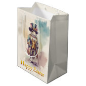 Vintage rabbit top hat Happy Easter ミディアムペーパーバッグ (裏面アングル)