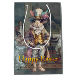 Vintage rabbit top hat Happy Easter ミディアムペーパーバッグ