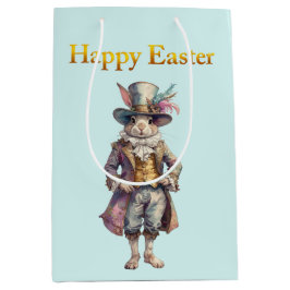 Vintage rabbit top hat Happy Easter ミディアムペーパーバッグ