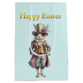 Vintage rabbit top hat Happy Easter ミディアムペーパーバッグ (裏面)