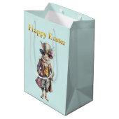 Vintage rabbit top hat Happy Easter ミディアムペーパーバッグ (裏面アングル)