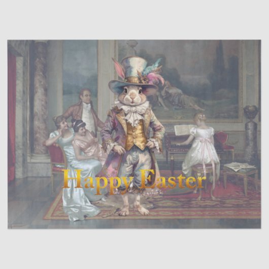 Vintage rabbit top hat Happy Easter 薄葉紙 (正面)