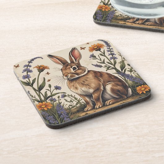 Vintage Rabbit with Wildflowers コースター (左側)
