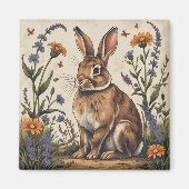 Vintage Rabbit with Wildflowers マグネット (正面)