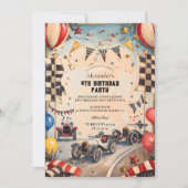 Vintage Racing Boys Birthday Party 招待状 (正面)