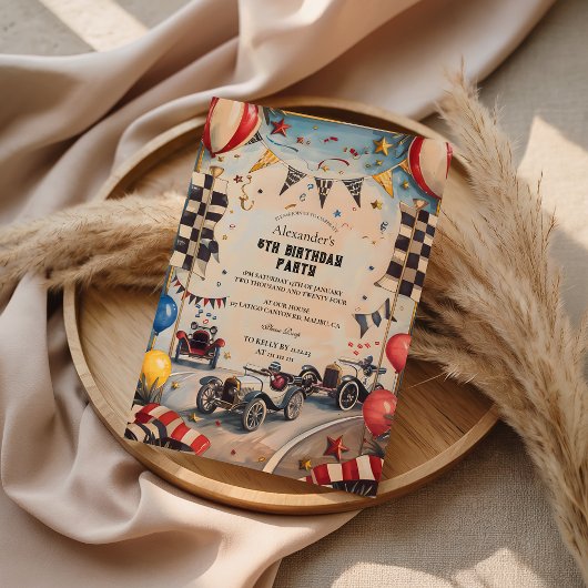 Vintage Racing Boys Birthday Party 招待状