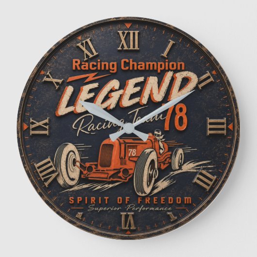 Vintage Racing Champion Retro Race Car Garage ラージ壁時計 (正面)